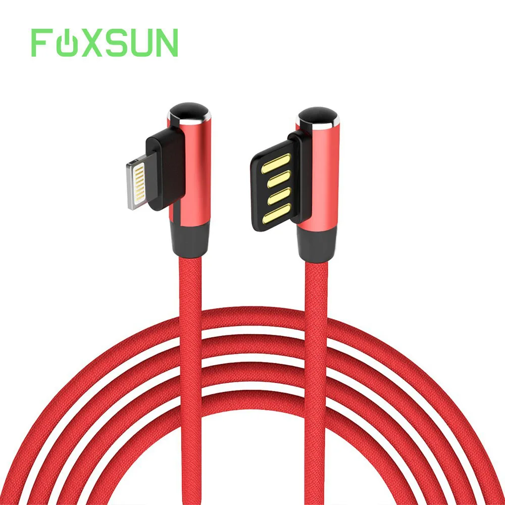 لعبة الوقت ل كابل البرق ، 180 درجة الكوع USB الكابلات ، البيانات و المزامنة حبال النايلون مضفر خط ل فون X/8/7