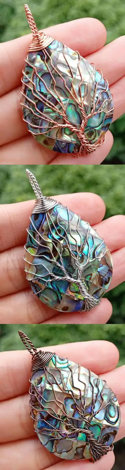 

50x30mm Natural Abalone Shell Pendant bead Drop Tree of life Energy Reiki Healing Amulet
