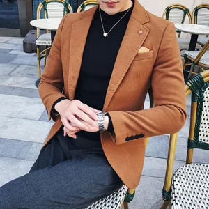 3 Solid Green Blazer Men Black Khaki Wool Blend Blazer Men Autumn Winter One-Button Blazer Homme Suit Jacket Men