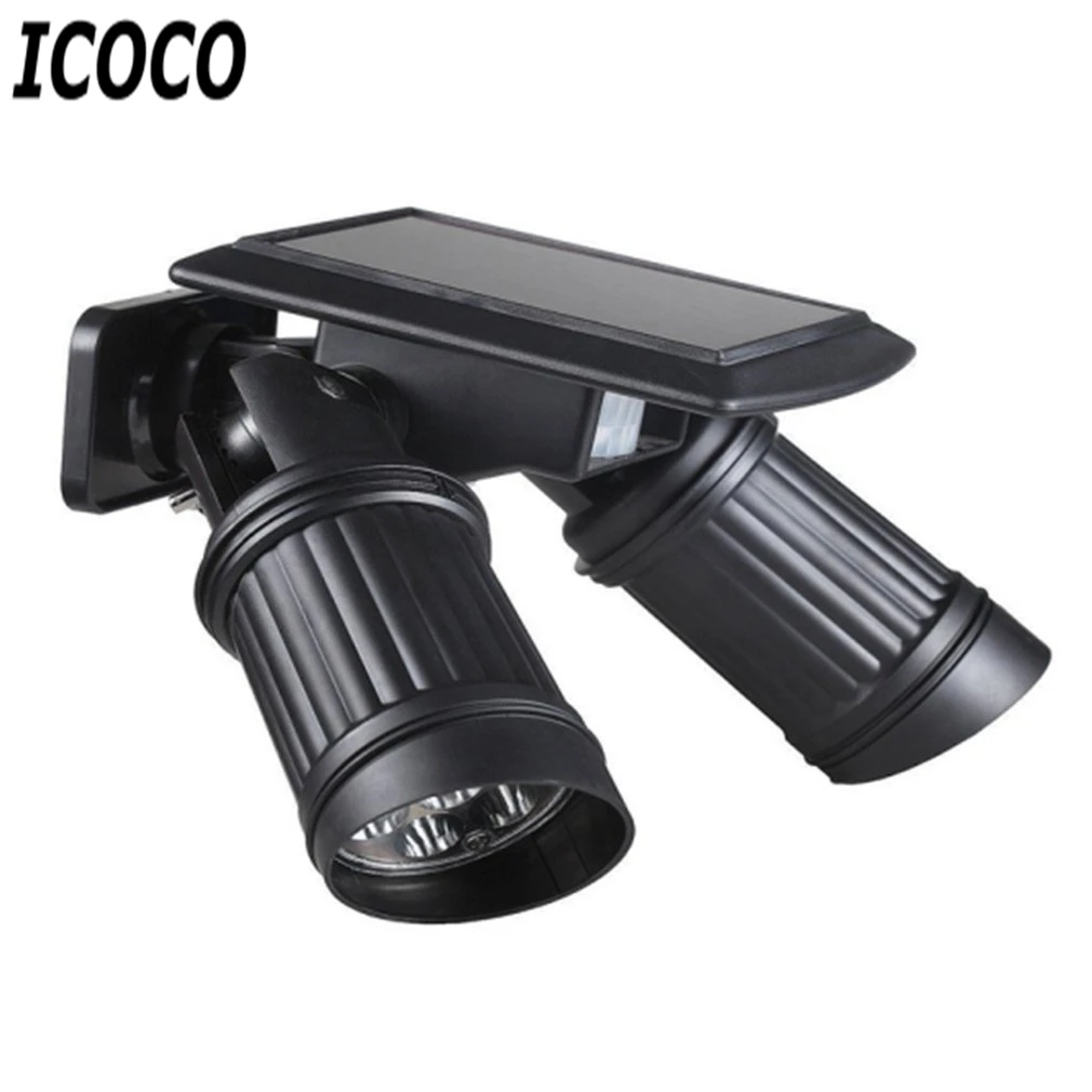 

ICOCO Solar LED Induction Dual Head Bulb Lamp Spotlight Smart Infrared IR Induction Light Control Garden Yard Path Lamp 120lm