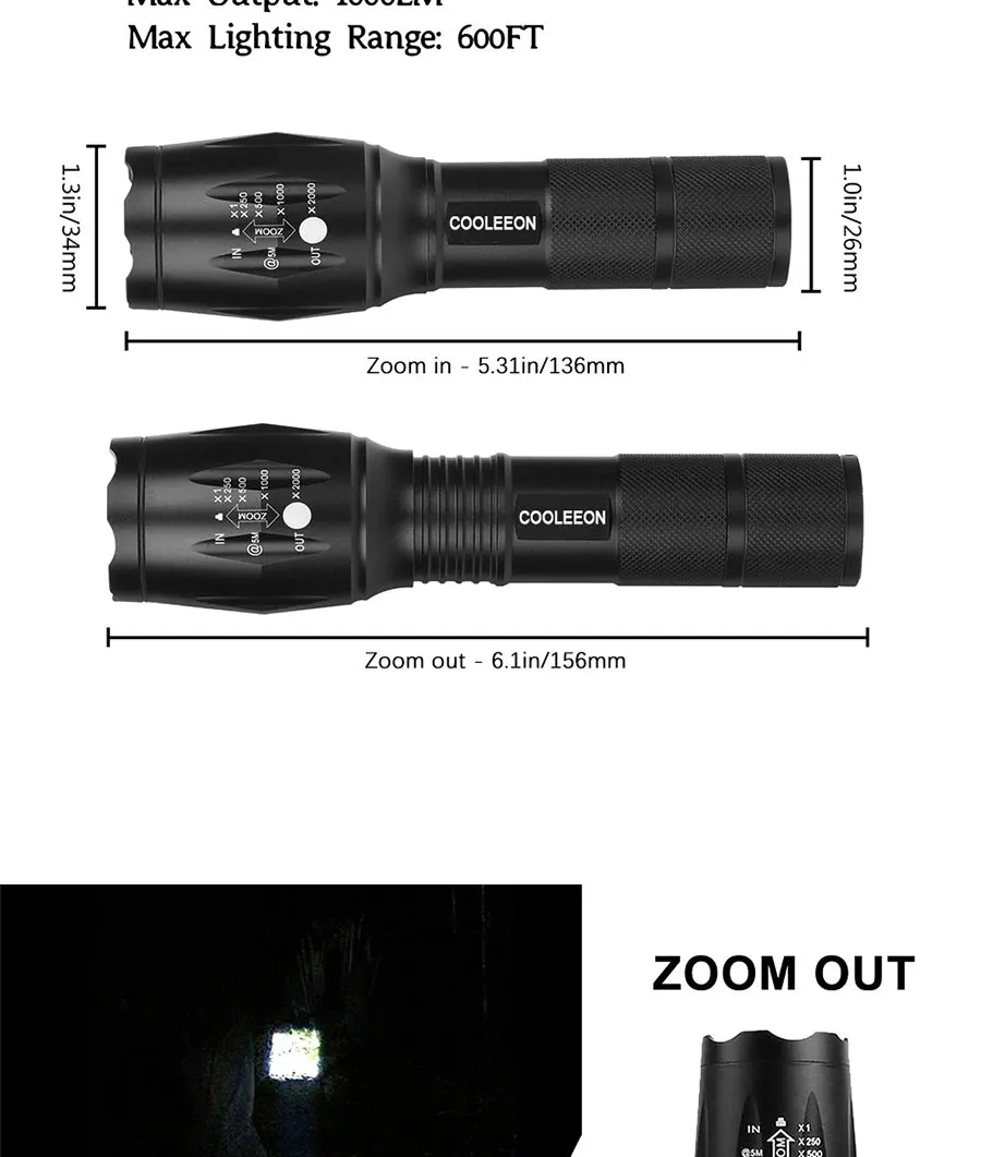 High Quality LED Flashlight XML T6 Linterna Torch 1600LM Waterproof Outdoor Camping Powerful Led Flashlights 5 Modes Dimmable (8)