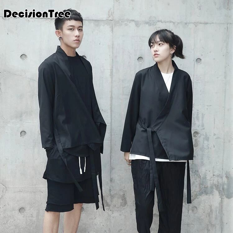 2017 autumn men loose cardigan japanese kimono stripe coat high street hip hop casual outerwear