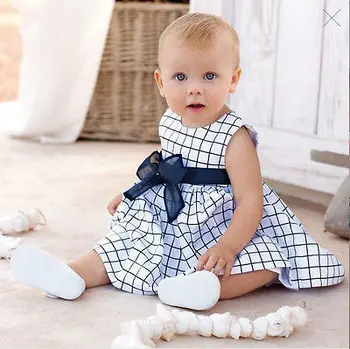 

Baby 0-3Y Toddler Girl Kids dress Cotton Top Bow-knot Plaids Dresses Outfit Clothes