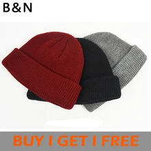 B& N шапка человек Для женщин капот купить 1 получить 1 бесплатно Короткие шерстяные теплые зимние шапочки сплошной Лидер продаж Ретро цилиндр джентльмена Beanie