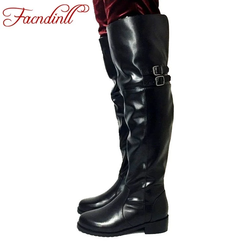 

FACNDINLL women winter boots fashion genuine leather fur warm snow boots brand shoes woman leather knee high boots platform shoe