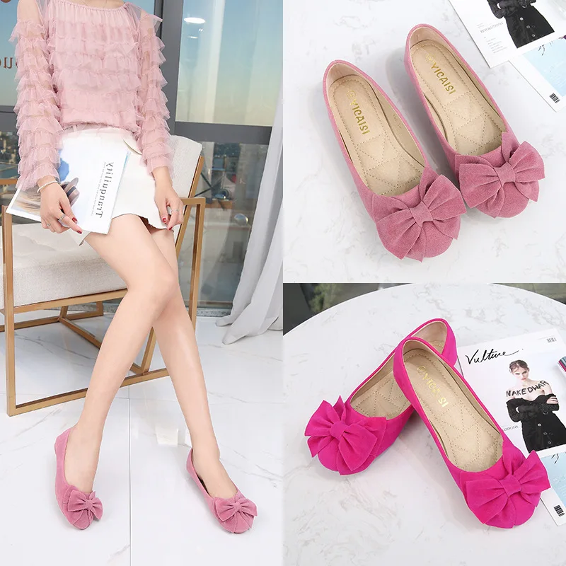 

Slip-On Flock moccasin spring 2019 Shallow new women flat Basic Butterfly-knot TPR Lace-Up Round Toe autumn Casual fashion PU