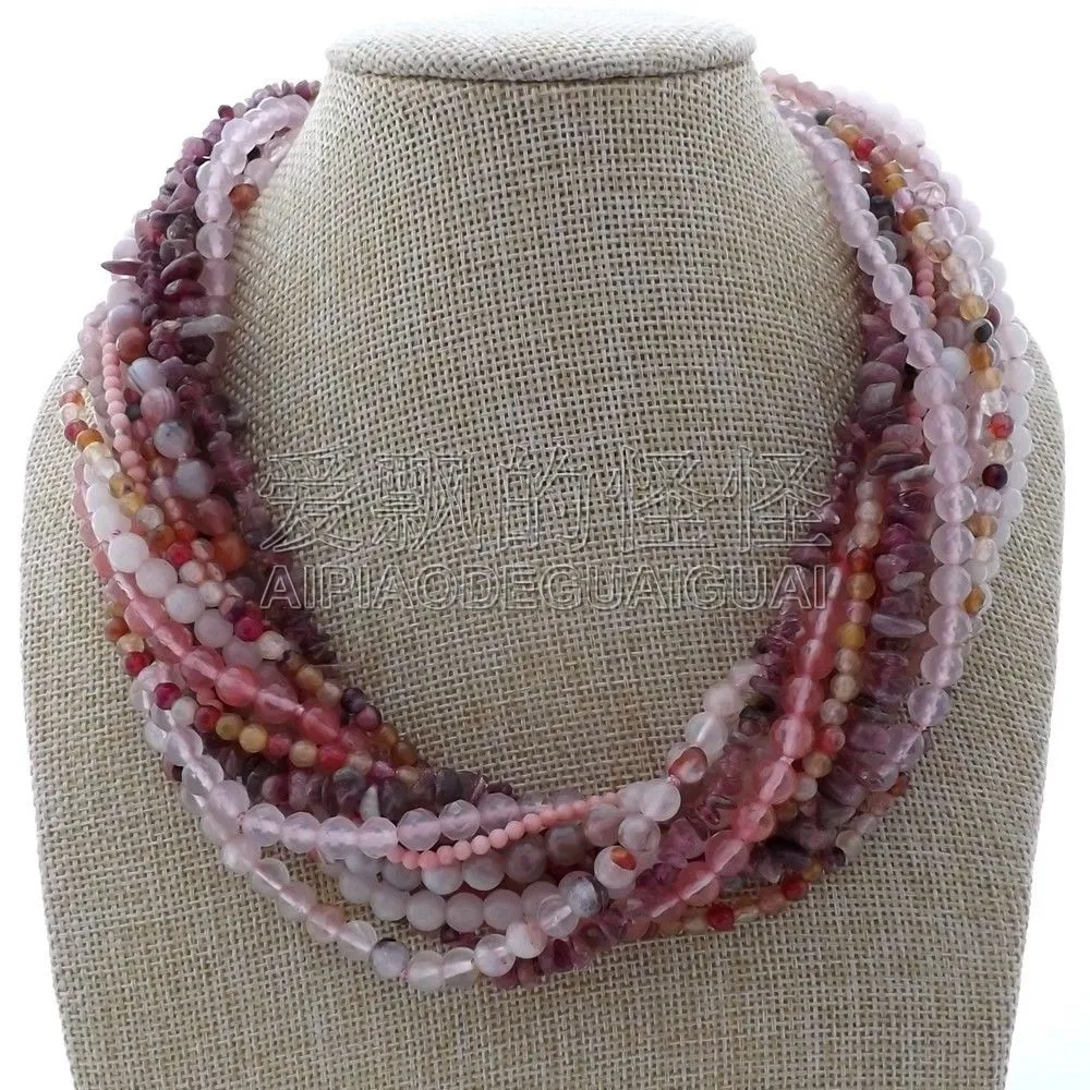 

N012913 18" 12 Strands Mixed Color Quartz Tourmaline Necklace