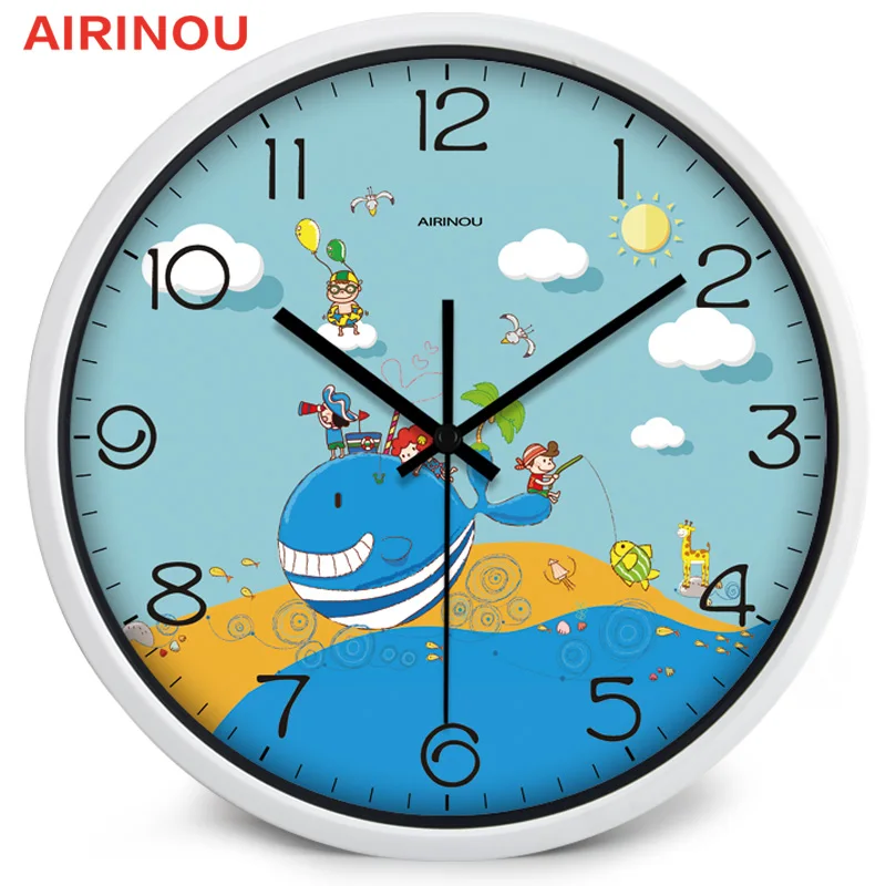 Airinou мультфильм океан Мир тема дизайн, стекло и металлические настенные часы, детская комната кабинет счастливый ребенок океан парк украшения