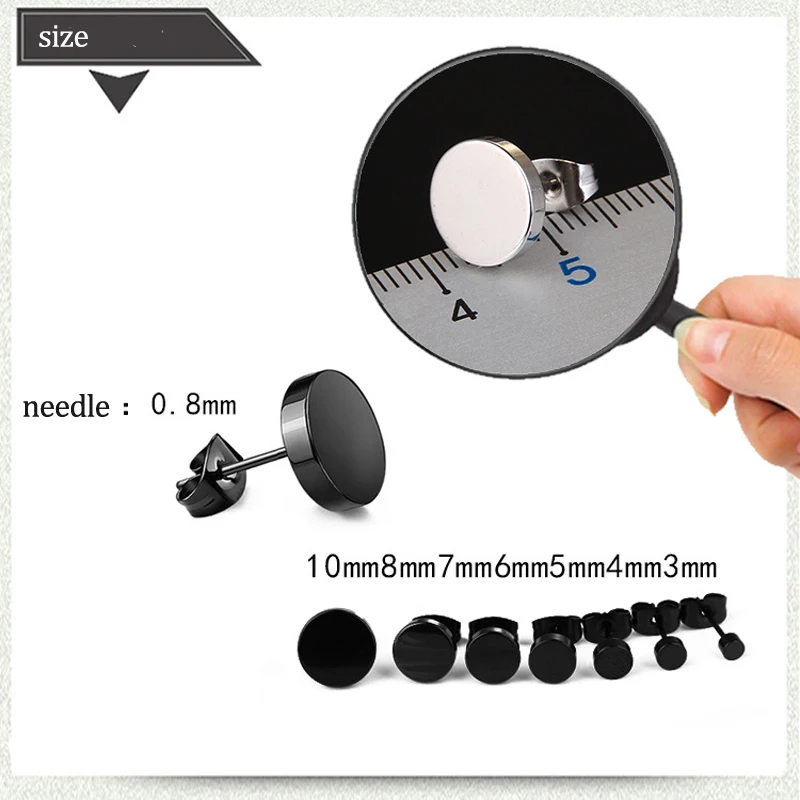 ZMZY Stainless Steel Ear Studs Earrings Black Silver Color Round Shaped Clasp Push Back Earrings for Women Men Jewelry Cool Gift - Image 2