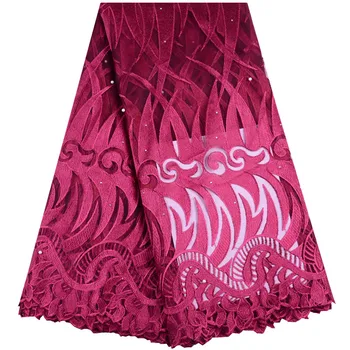 

Fashion Embroidery French Net Lace Fabric With Beads High Quality Rose Red African Velvet Tulle Lace For Wedding Dress S1490
