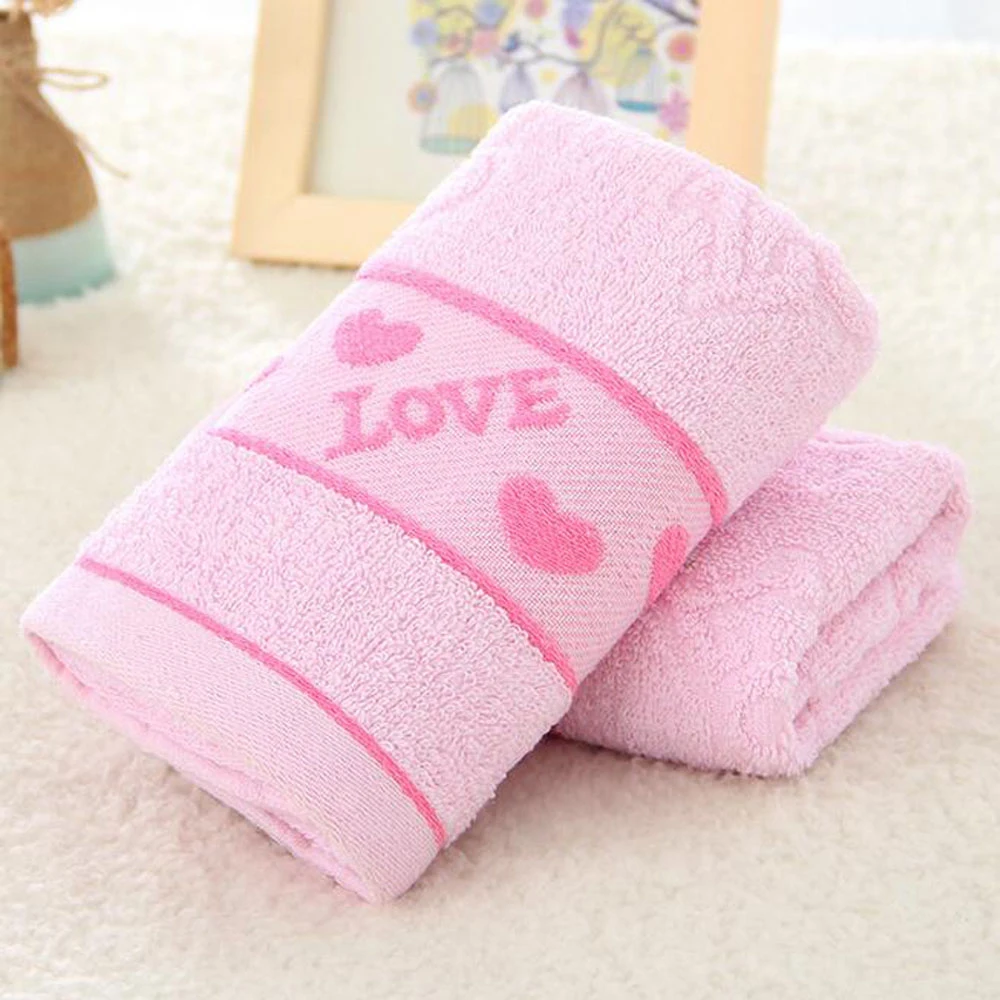 Pink Хлопковое полотенце для лица, смесь однотонного цвета, полотенце с рисунком любви, ультра мягкое, Хорошо Впитывающее, удобные полотенца 73*33 см, для дома - Цвет: Pink