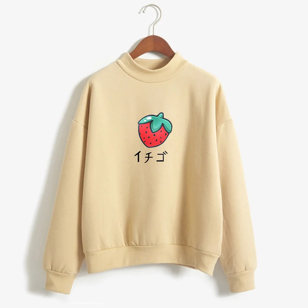 Япония сладкий стиль клубника Графический свитер и пуловер для женщин Весна Корея Мода Свободные женщин Kpop Толстовка Топы Tumblr - Цвет: Хаки