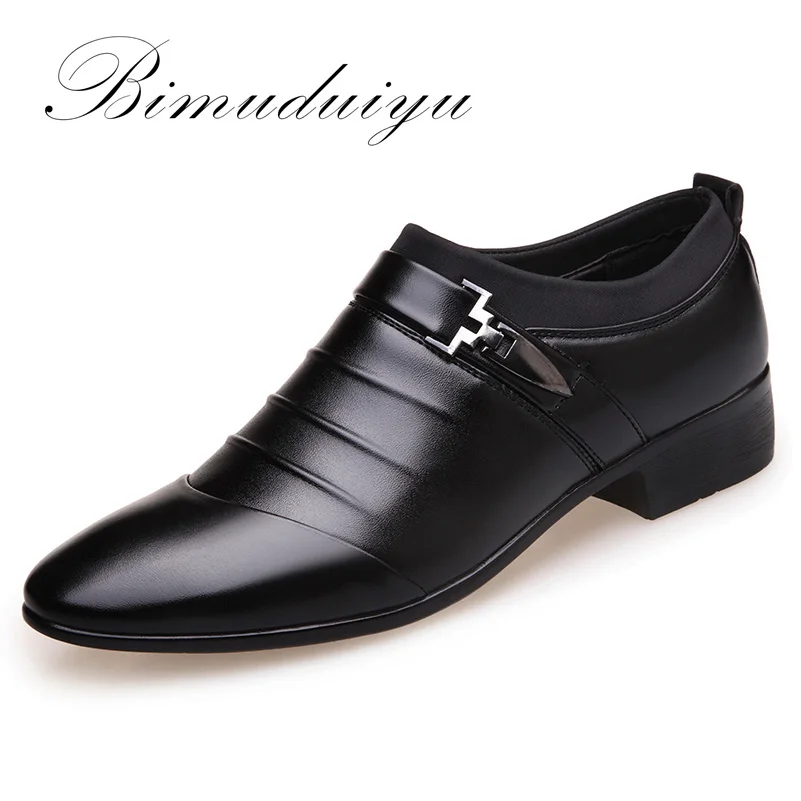 

BIMUDUIYU luxury Brand Artificial Leather Men Pointed Toe Dress Black Shoes Slip-On Business Affairs Design Oxford Wedding Shoes
