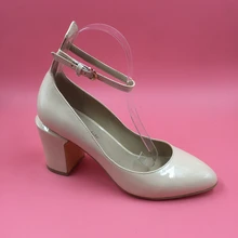 Fashion Ankle Strap Round Toe Women Pumps Square Hoof Heels Shoes Women Med Heels Real Photos Zapatos Mujer Italy Euro