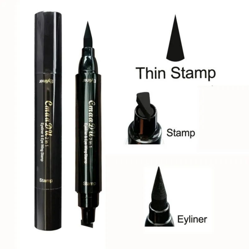 Для женщин быстросохнущая подводка для глаз карандаш для глаз макияж Двойная голова Черная Подводка для глаз водонепроницаемый макияж maquiagem - Цвет: Thin Stamp