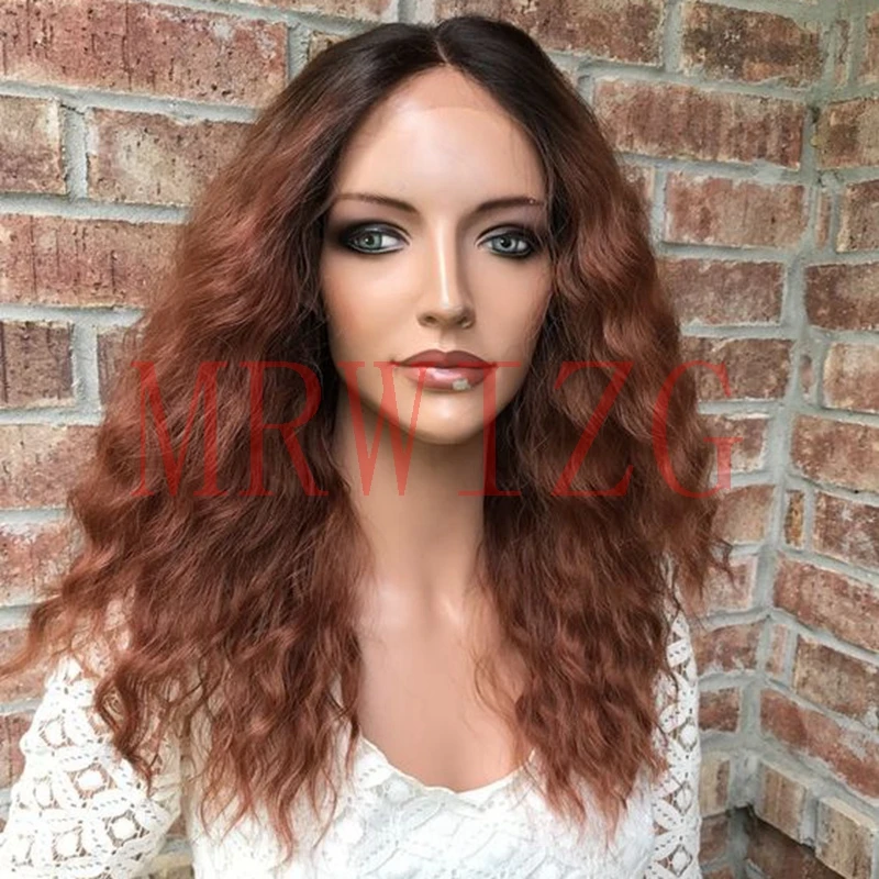 

MRWIG short bob style curly 12inch middle part ombre 1b#/#30 auburn color natural looking hair synthetic glueless front lace wig