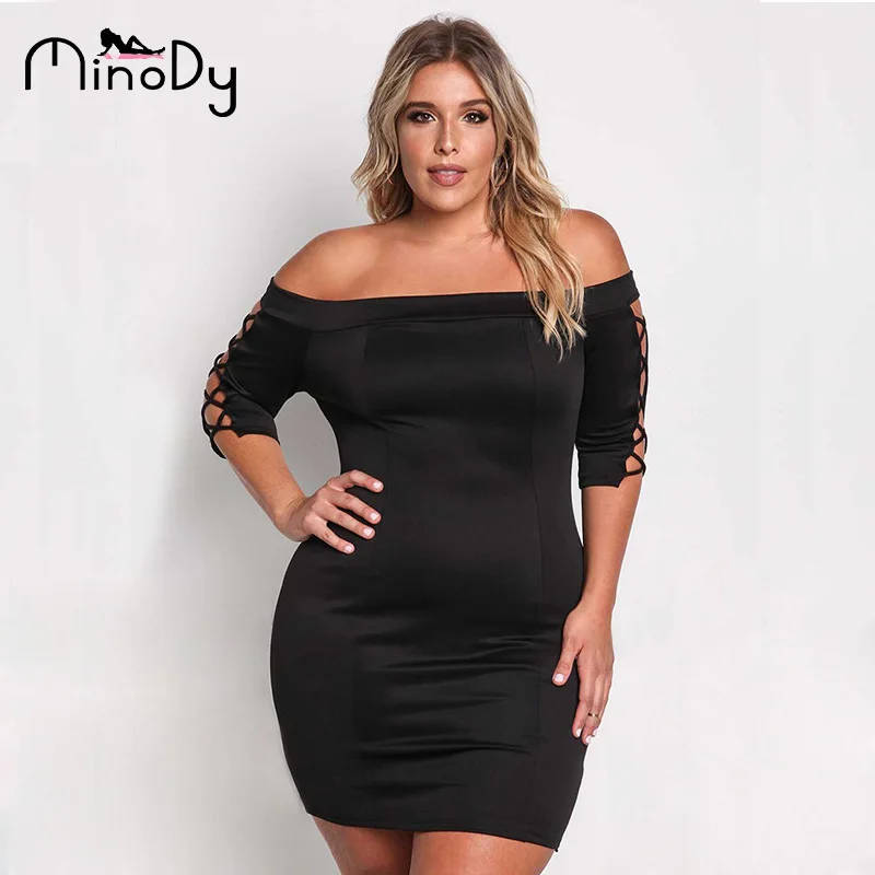 2019 черное платье для вечеринки XXXL женские большие размеры с открытыми плечами