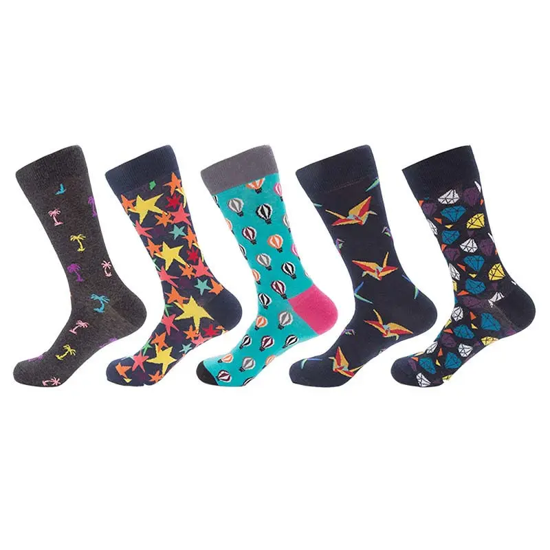 5 pairs/lot men sock colourful funny socks men combed cotton sock