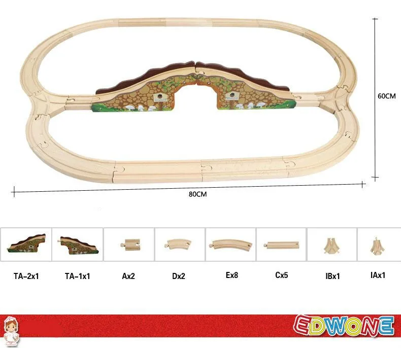 

EDWONE - 1Set 21PCS Double Lake Thomas Train Wooden Track Railway Color Bridge Track For Thomas Biro Train