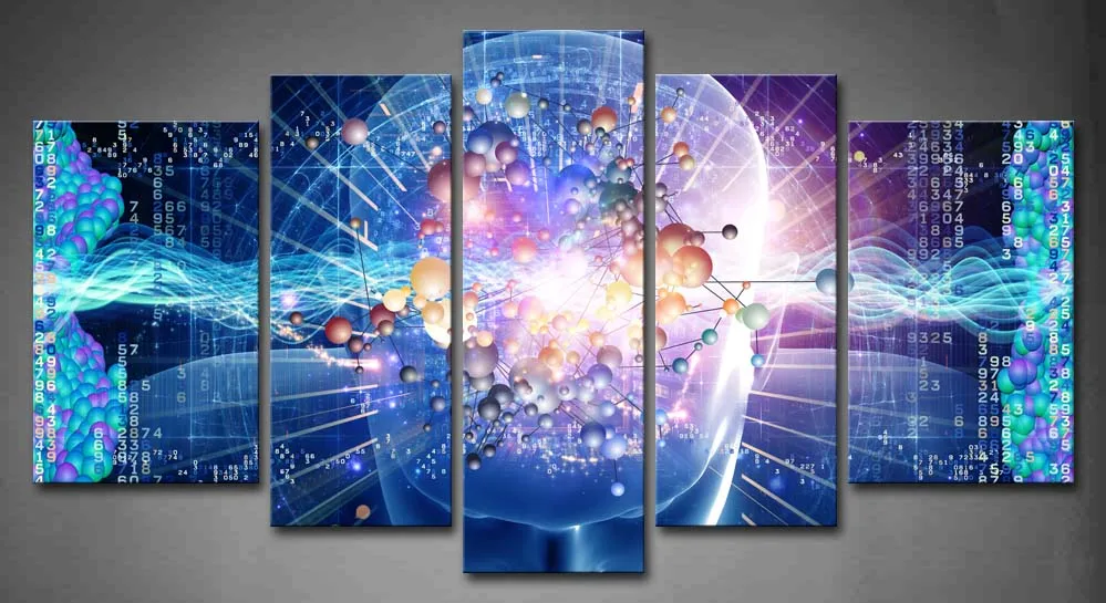 

Framed Wall Art Pictures Human Head Dna Canvas Print Artwork Abstract Modern Posters With Wooden Frames For Living Room