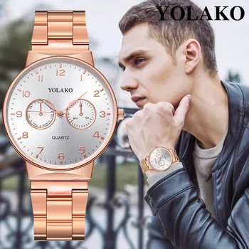 

YOLAKO Mens Watches Top Brand Luxury 2019 Men's Quartz Stainless Steel Band Newv Strap Watch Analog Wrist Watch relogio feminino