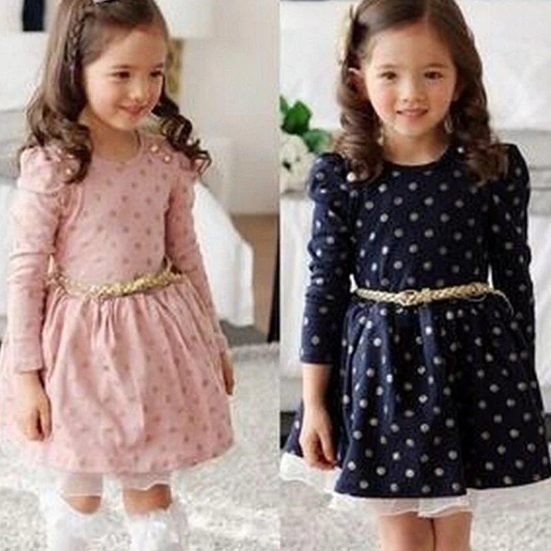 

Children Cotton Long Sleeve Dress Autumn Polka Dot Dress For Princess Party Clothing Winter Girls Lace Dress Kids Casual Wear