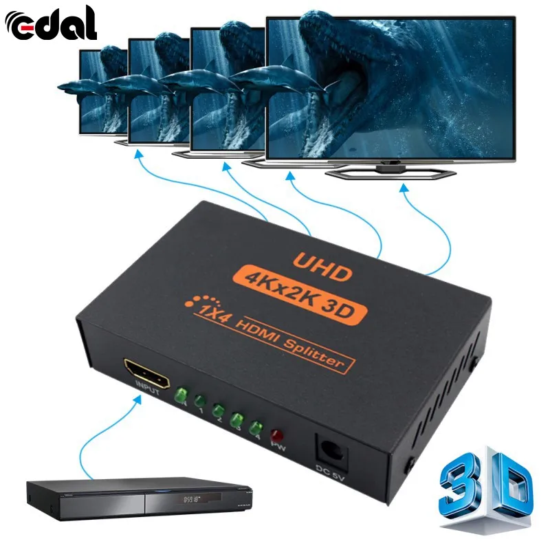 3D 4K* 2K Full HD 1080p 1X4 Переходник HDMI разветвитель 4 порта концентратор ретранслятор усилитель конвертер для HDTV с ЕС США Великобритания AU адаптер питания