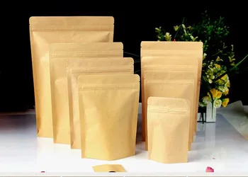 

50pcs 10 sizes Brown Aluminum Foil Bag Kraft Paper Ziplock Bag Candy/Tea/Coffee Bean Packaging Bag Tear Notch Storage Pouches