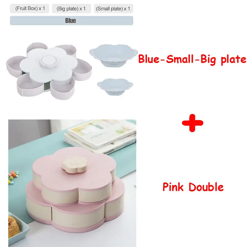 Двухэтажная вращающаяся коробка для хранения, цветочный дизайн, Свадебная коробка для конфет, коробка для хранения фруктов - Цвет: Blue A and Pink B