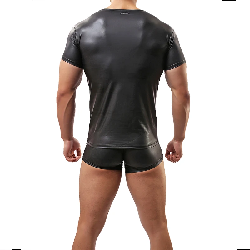 Упругая краска искусственная кожа Сексуальные облегающие Новые мужские футболки нижнее белье мышечные рукава рубашки-топики без рукавов C32
