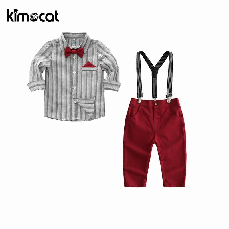 Kimocat جديد وصول كم طويل الربيع الخريف الفتيان الملابس مجموعة 2 pcs قميص + وزرة + التعادل الصبي شهم حزام بدلة طفل الصبي الملابس Kimocat جديد وصول كم طويل الربيع الخريف الفتيان الملابس مجموعة 2 pcs قميص + وزرة + التعادل الصبي شهم حزام بدلة طفل الصبي الملابس