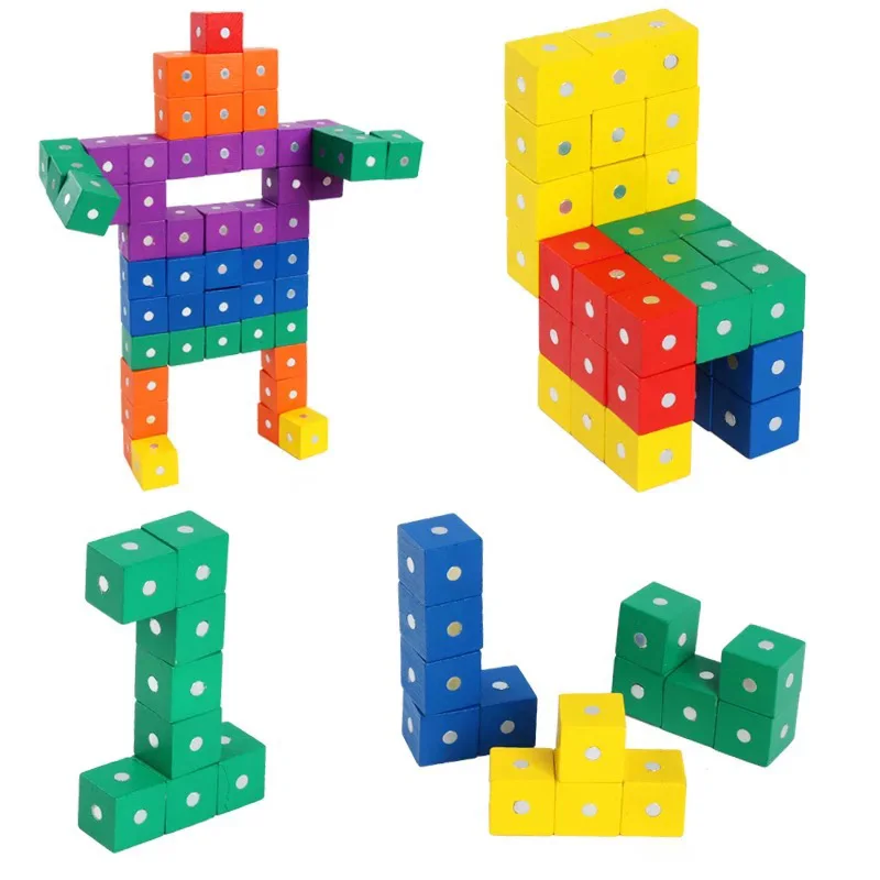 New Magnetic Wooden Blocks Cube 2*2 Montessori Educational for Kids 10Pcs 2020 