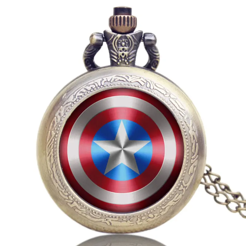 Marvel Comics Капитан Америка оружие-щит Первый мститель карманные часы стимпанк кварцевые часы Подарки для Новый год 2018