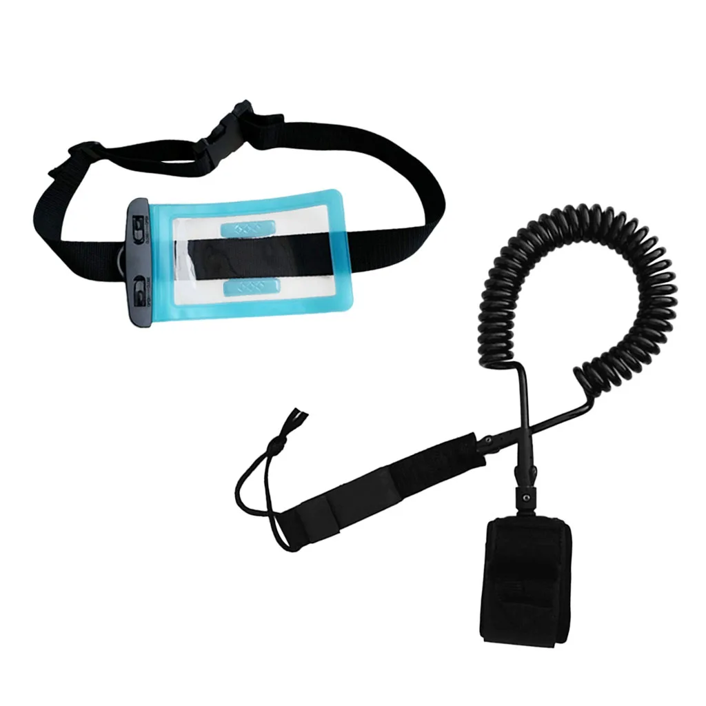 10ft 7mm Coiled Surfboard SUP Leash Stand up Paddle Board Leg Rope Ankle Strap with Waterproof Wallet Dry Bag - Choose Colors