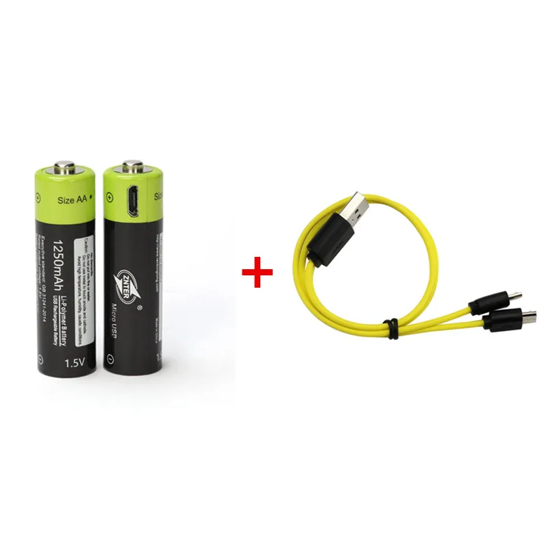 ZNTER 2 шт Универсальный AA 1,5 V 1250mAh USB перезаряжаемый литий-полимерный аккумулятор, заряжаемый кабелем Micro USB - Цвет: battery with cable