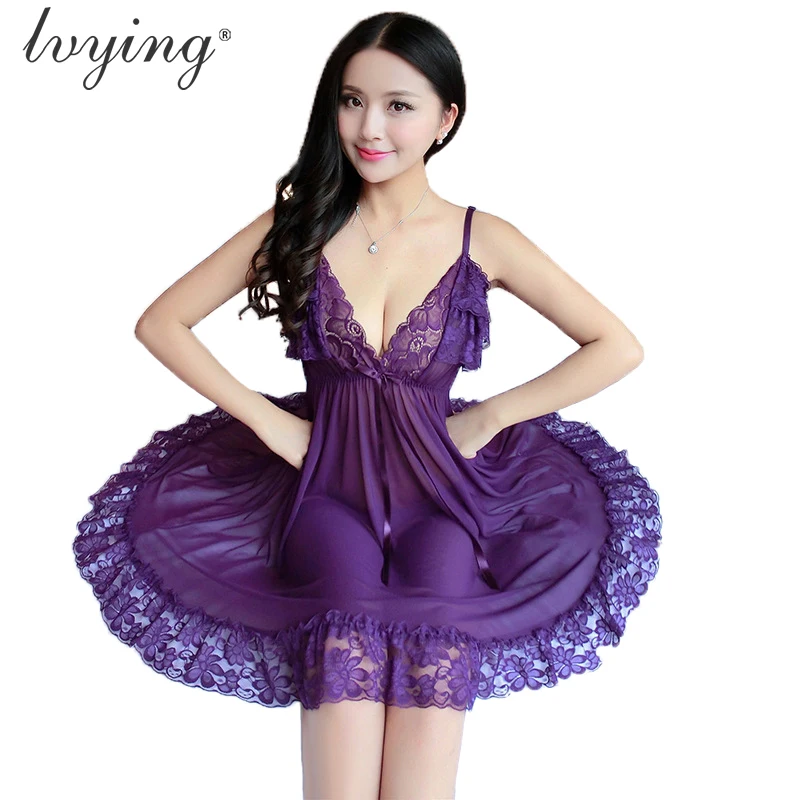 

Sexy Lace Women Nightgown Transparents Women Pyjamas Ruffles Night Dress Sleepwear Lingerie Bowknot Nightwear Plus Size XXXL