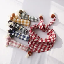 Yishine 30x73 см 5 цветов Дети Детский хлопковый шарф треугольная повязка клетчатые принты летние атласные длинные обертывания шаль