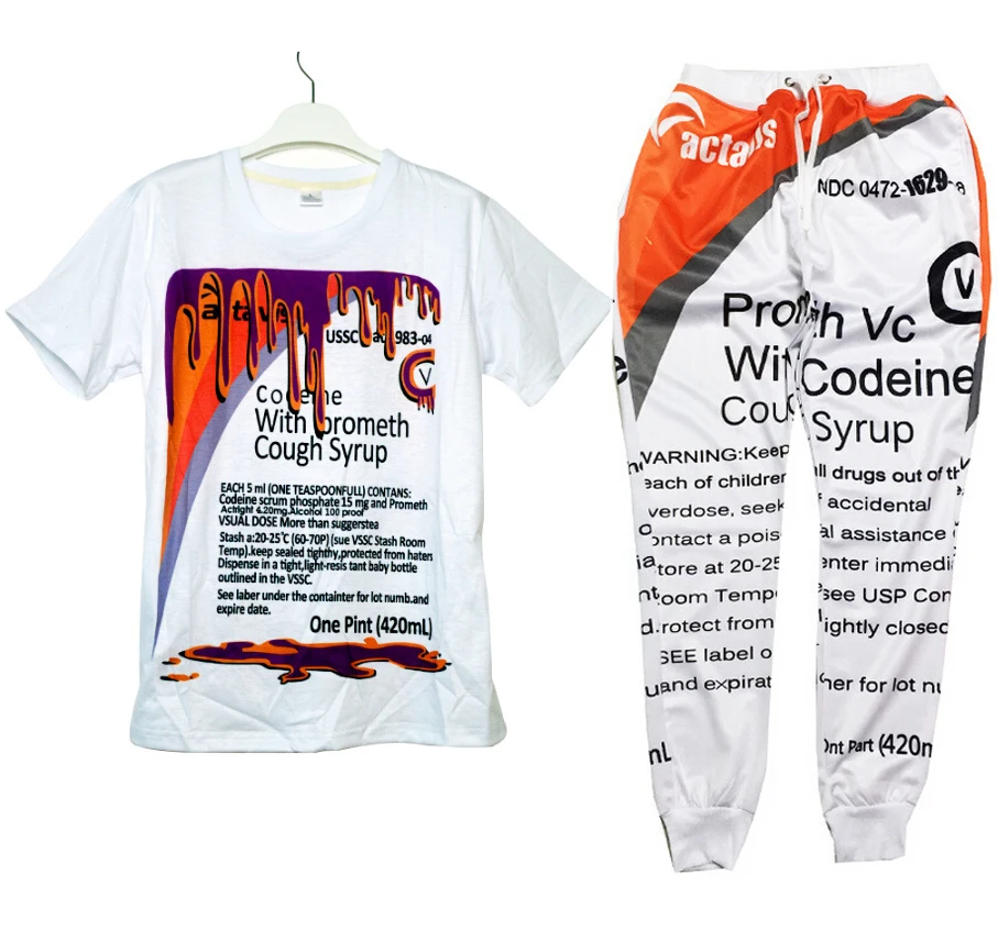 

Summer 2017 emoji Actavis codeine syrup Printi 3d t shirt+joggers men/woman Casual sweatpants hip hop suit Free shipping R2147