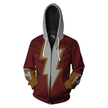 

2019 Captain Marvel Shazam Hoodies Sweatshirt 3D Zipper Novelty Streetwear Adult Top Casual Hooded Streetwear Unisex