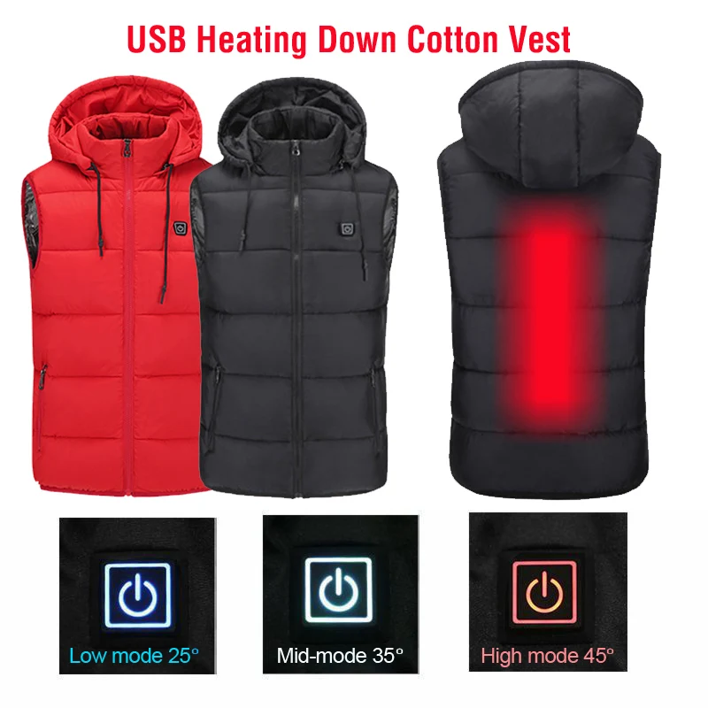 

THE ARCTIC LIGHT Electric Vest Outdoor Riding Down Warm Jacket USB Charging Cotton Smart Heating Vest Hooded Cotton Clothing
