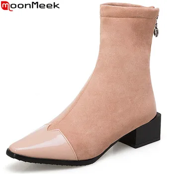 

MoonMeek 2020 fashion autumn winter new boots women square toe zip ankle boots square heel med heels ladies boots plus size