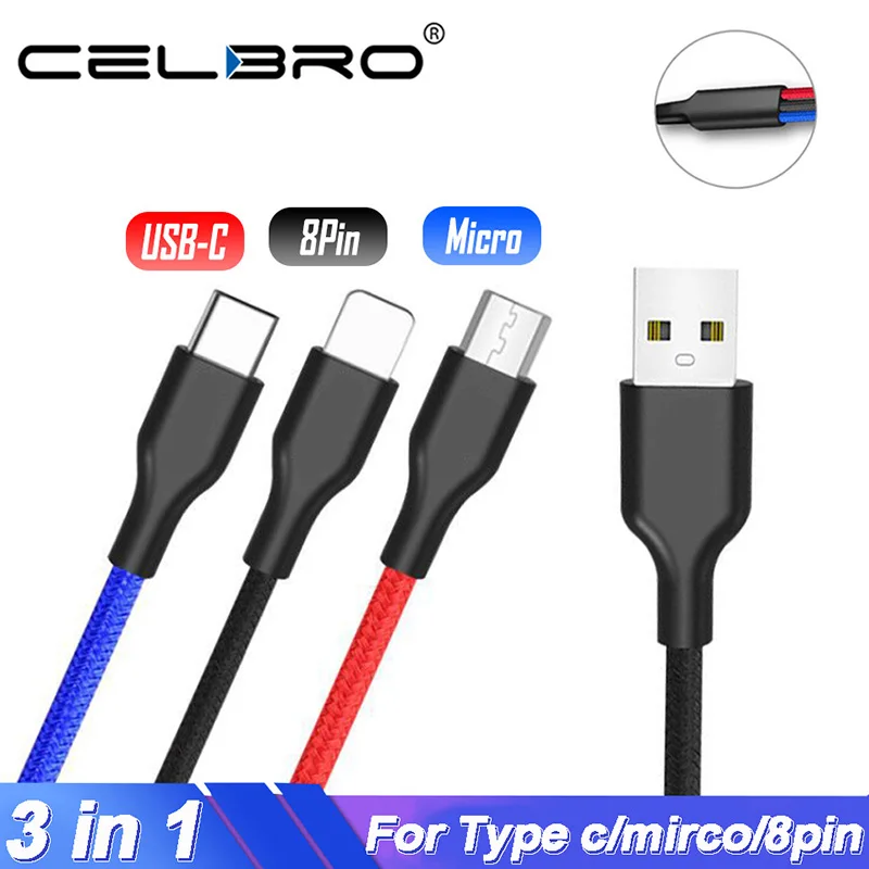 

3 in 1 Usb Cable Micro Usb Type c Usbc Multi Charger Cable For Samsung s9 8 a50 Xiaomi mi a2 9 redmi k20 pro note 7 tipo c cabo