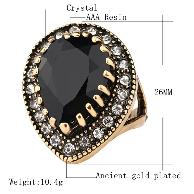 Jewelry Mosaic Resin Crystal Antique Rings Oval Shaped Ancient Gold Plated