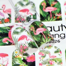 BEAUTYBIGBANG Водные Наклейки-Слайдеры для ногтей Фламинго наклейки для ногтей на цветок растение изображение природы дизайн ногтей аксессуары украшения
