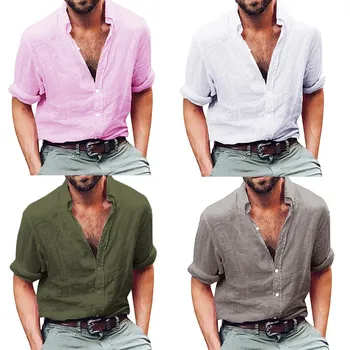 

Men Blouse Mens Long Sleeve Henley Shirt Cotton Linen Beach Yoga Loose Fit Tops Blouse