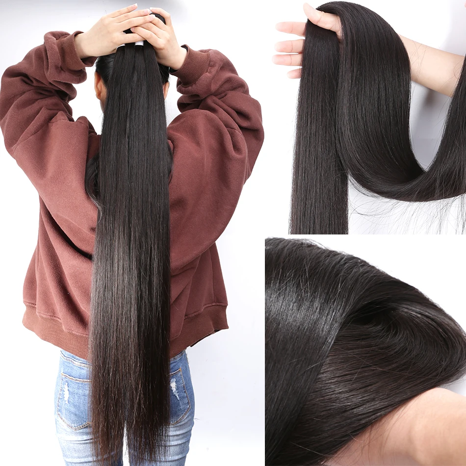 28 30 40 Inch Peruvian Hair Weave Bundles Straight 3 4 Bundles With 4x4 5x5 Lace Closure Remy Hair 6x6 Closure Human Hair L