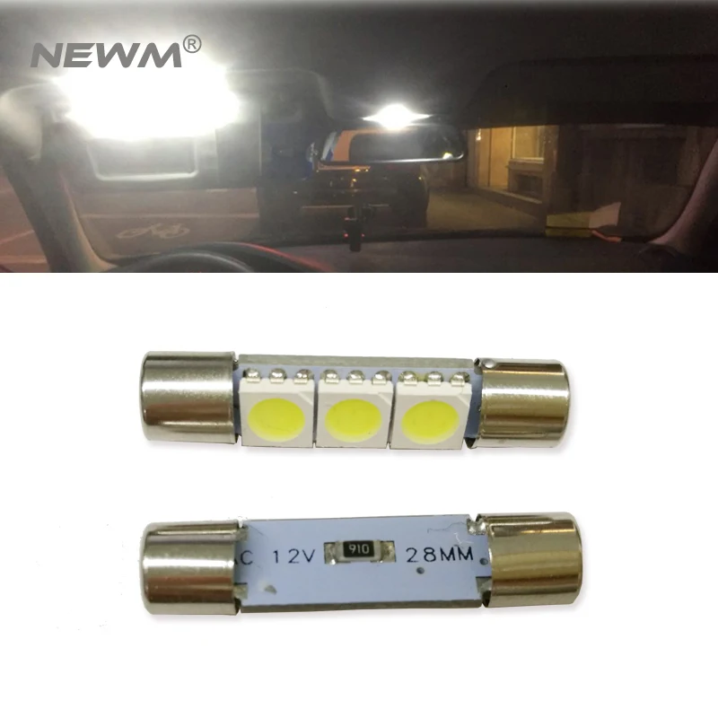 2pcs D29mm F30 WHP Fuse Type 6614F Sun Visor Vanity Mirror 5050 3 SMD