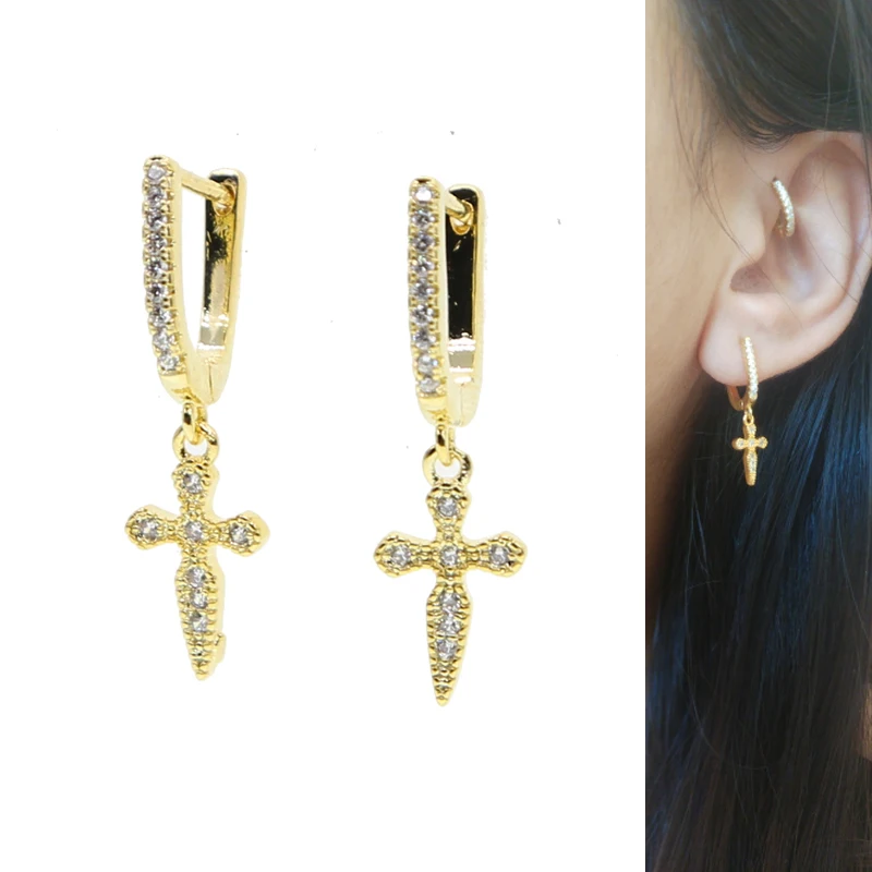 

New Fashion Women lady elegance Jewelry Drop Earring Cross CHARM various color cz paved Gold filled 925 sterling silver Earring
