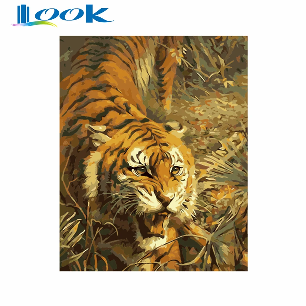 Бескаркасные Тигры Predation DIY Краска ing по номерам животные акриловая краска