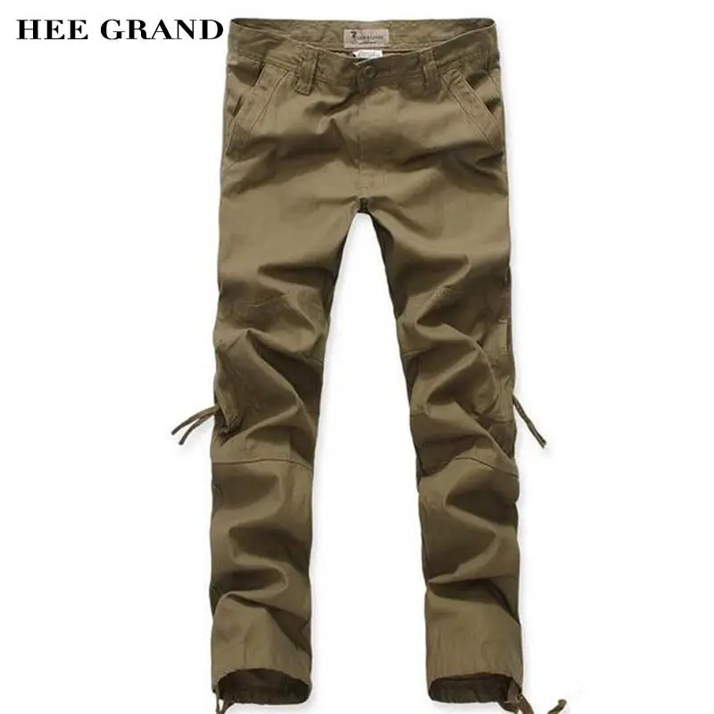 

HEE GRAND Men Casual Pants 2017 New Spring Whole Cotton Material Loose Style Solid Color Cargo Pants Size 30-40 MKX1173